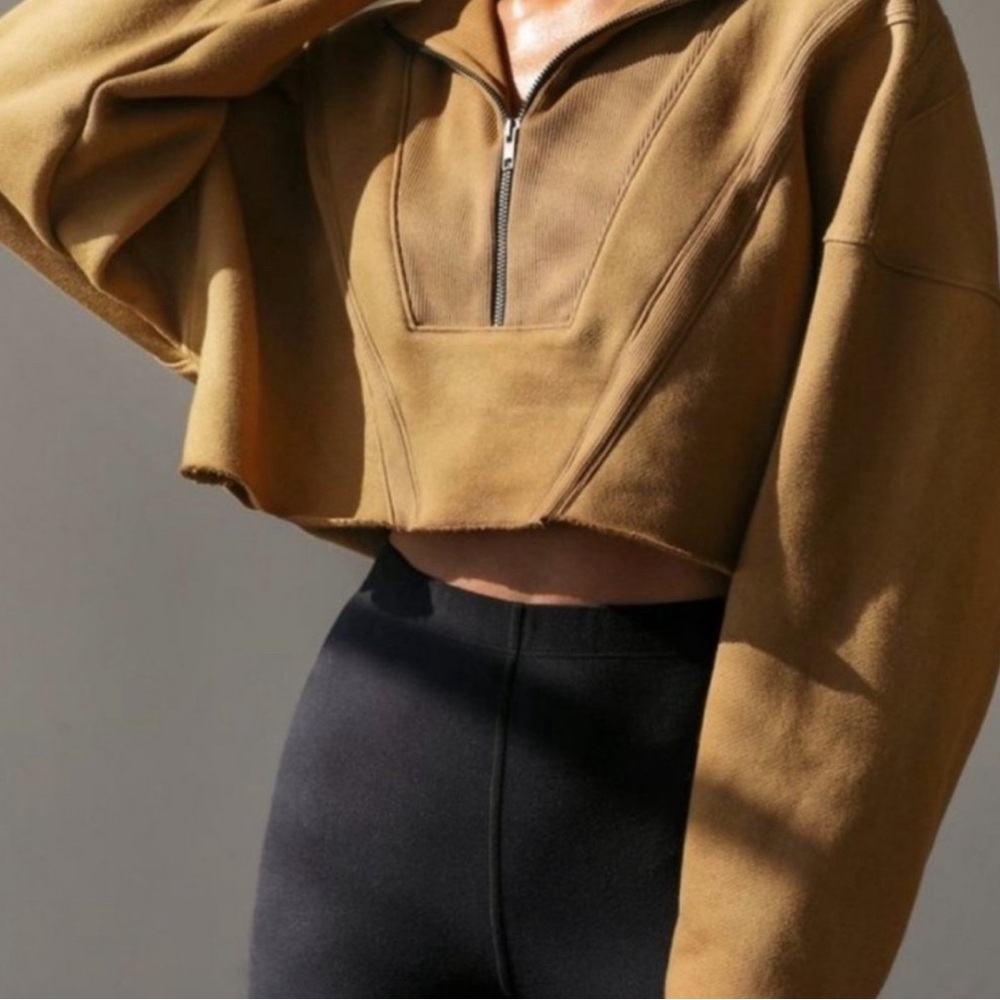 JOAH BROWN brown crop zip up